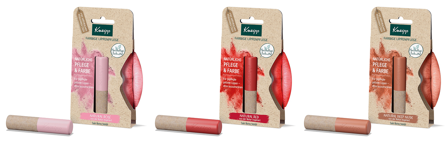 Kneipp Farbige Lippenpflege Natural Rosé, Natural Red und Natural Deep Nude